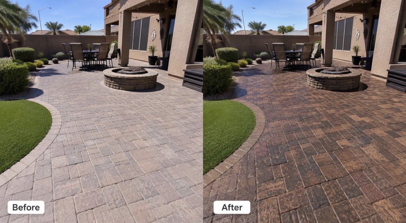 Before and after paver patio cleaning and sealing